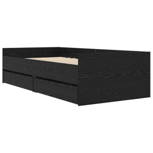vidaXL Bettrahmen mit Schubladen, Schwarz Eichen-Optik, 90x190 cm. Bett mit Lattenrost und Stauraum.