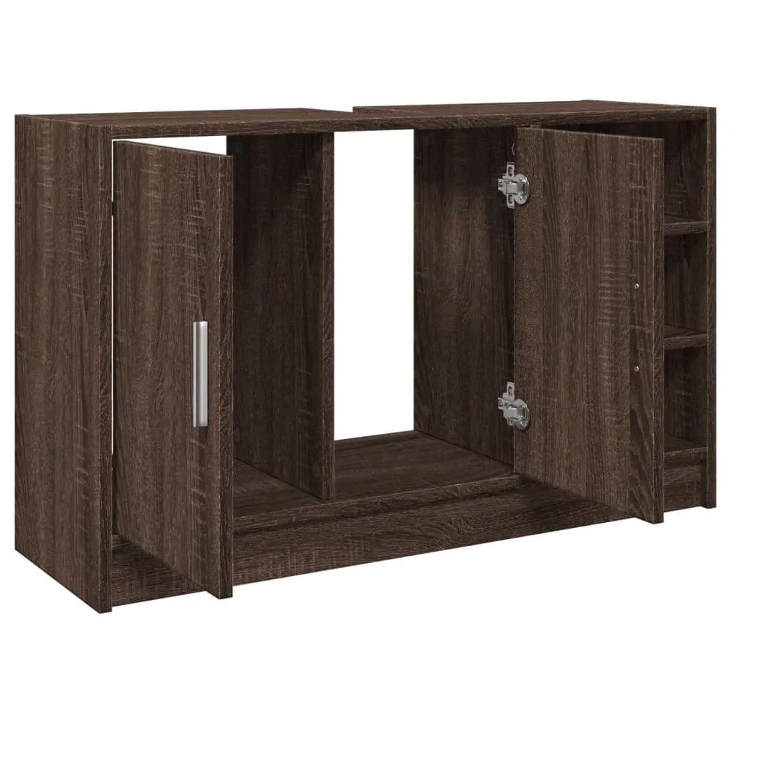 vidaXL Waschbeckenunterschrank in Braun Eichen-Optik, 90x29x55 cm, mit offenen und geschlossenen Fächern.