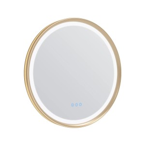 Aquabatos Rund LED Spiegel 60 cm Badspiegel mit Beleuchtung Dimmbar Antibeschlag Gebürstet-goldener Aluminiumrahmen Badezimmerspiegel Touch Schalter