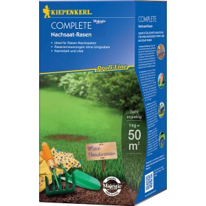 Kiepenkerl Nachsaat-Rasen Profi-Line Complete 1 kg: Packung mit Rasensamen für die Rasenreparatur.