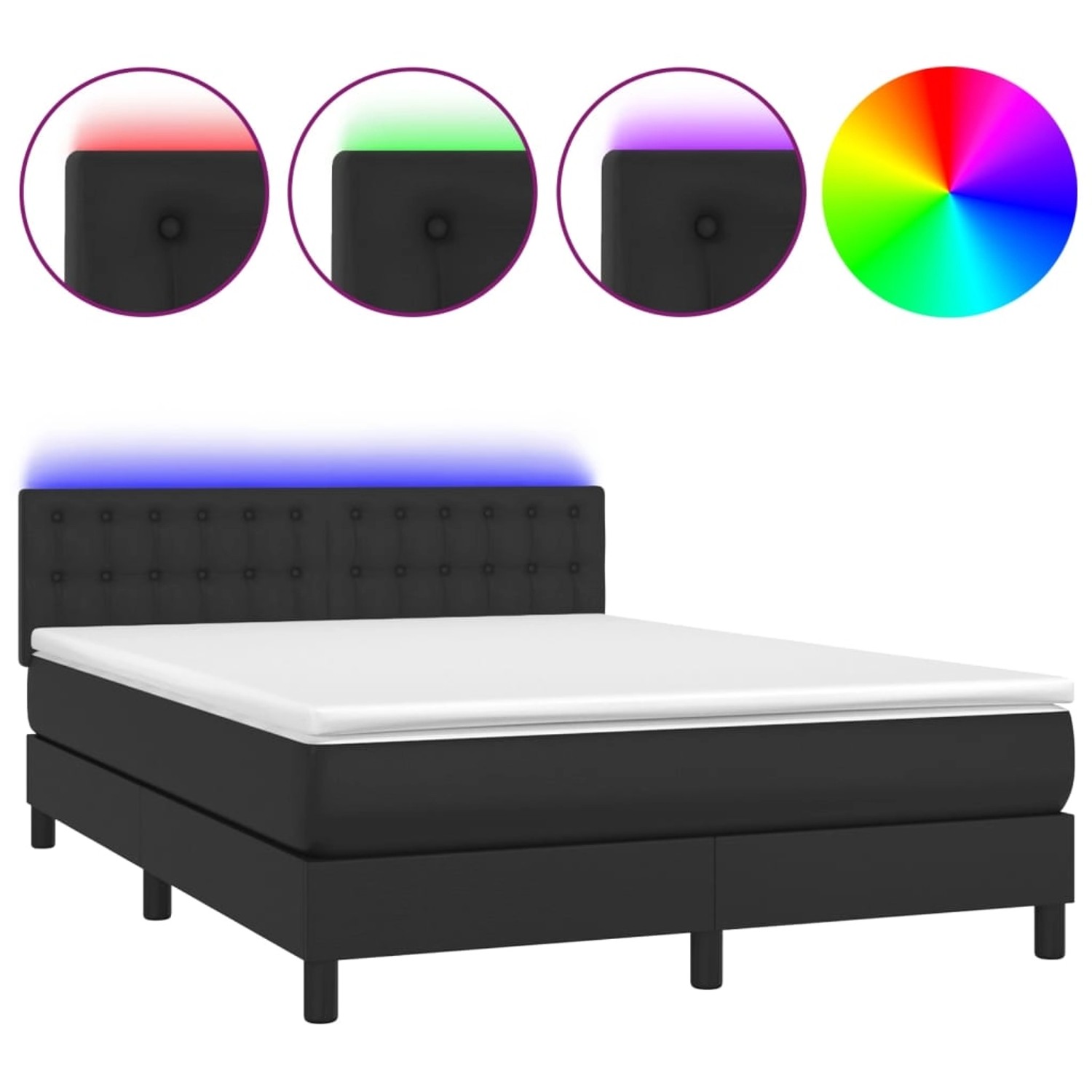 vidaXL Boxspringbett mit Matratze & LED Schwarz 140x200 cm Kunstleder 31342 günstig online kaufen