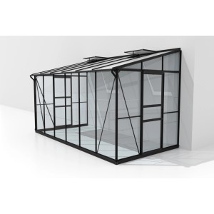 Vitavia Gewächshaus Ida 7800, 7,8 m², schwarz, Anlehngewächshaus mit Pultdach und Aluminiumrahmen.