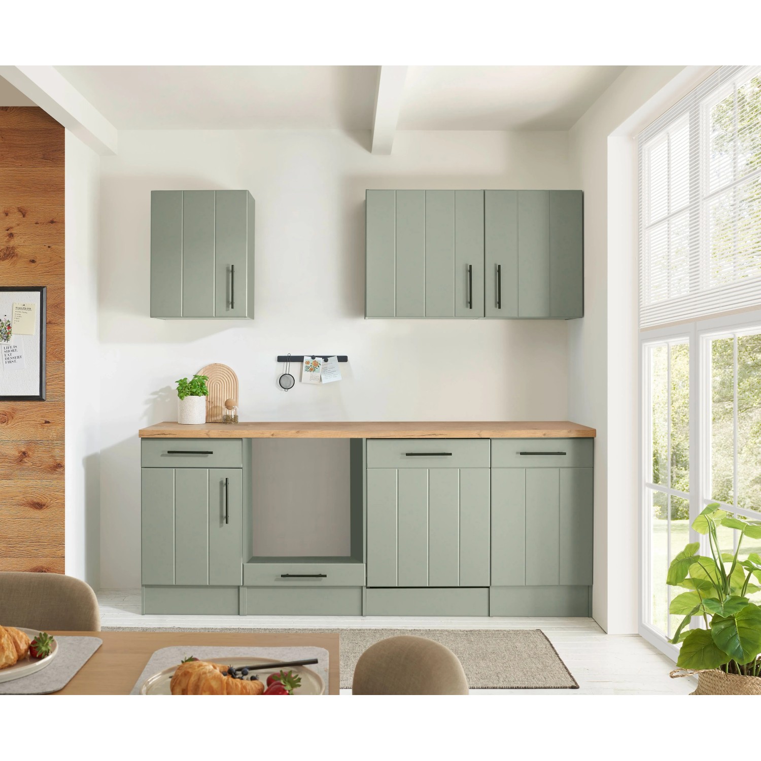 Respekta Küchenzeile Anton Landhaus Schilfgrün 220 cm ohne E-Geräte