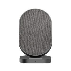 Hama QI-FC10S-Fab Wireless Charger: Kabellose Ladestation in Schwarz mit Stoffoberfläche.
