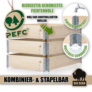 BigDean Hochbeet 3er Set aus Fichtenholz, stapelbar, 120x80 cm