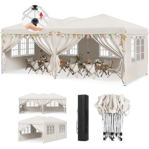 Beiger WOLTU Faltpavillon 3x6 m mit Seitenwänden, ideal für Gartenpartys und Veranstaltungen.