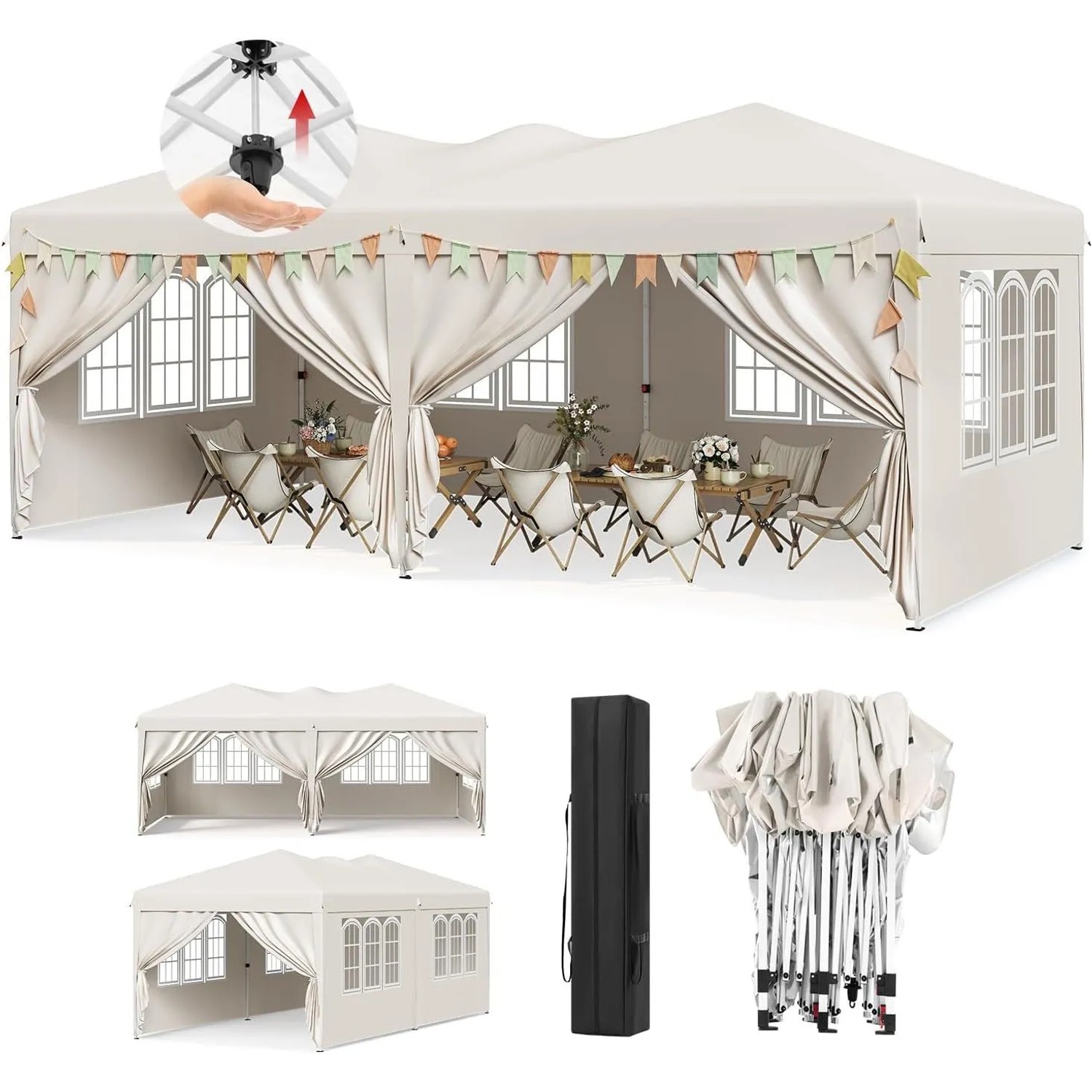 WOLTU Faltpavillon 3x6 Pop Up Pavillon Beige