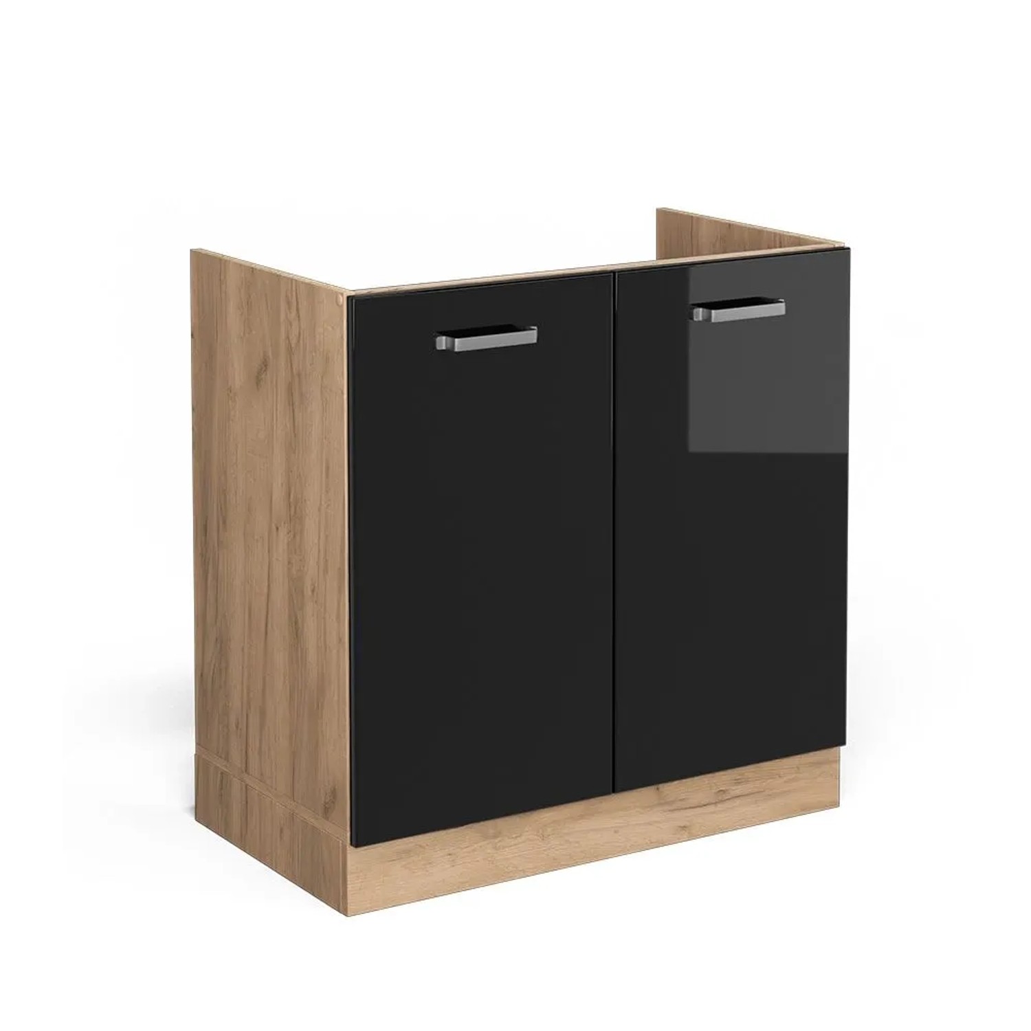 Vicco Spülenunterschrank R-Line Schwarz Hochglanz Goldkraft Eiche 80 cm ohne Arbeitsplatte