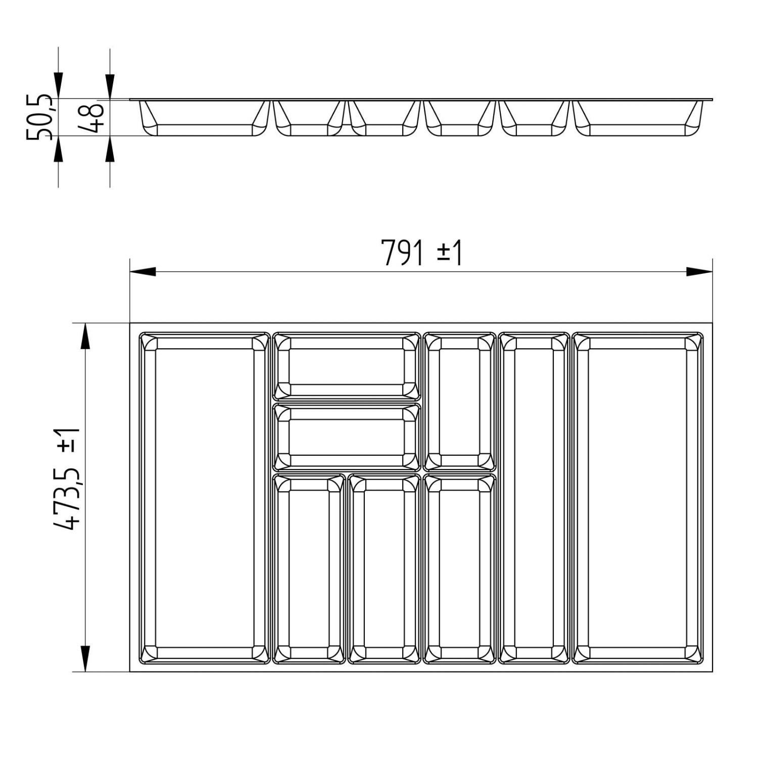 SOTECH ORGA-BOX-3 Besteckeinsätze Tiefe 473 mm Höhe 50,5 mm Anthrazit Schubladeneinsätze Breite 791 mm_6