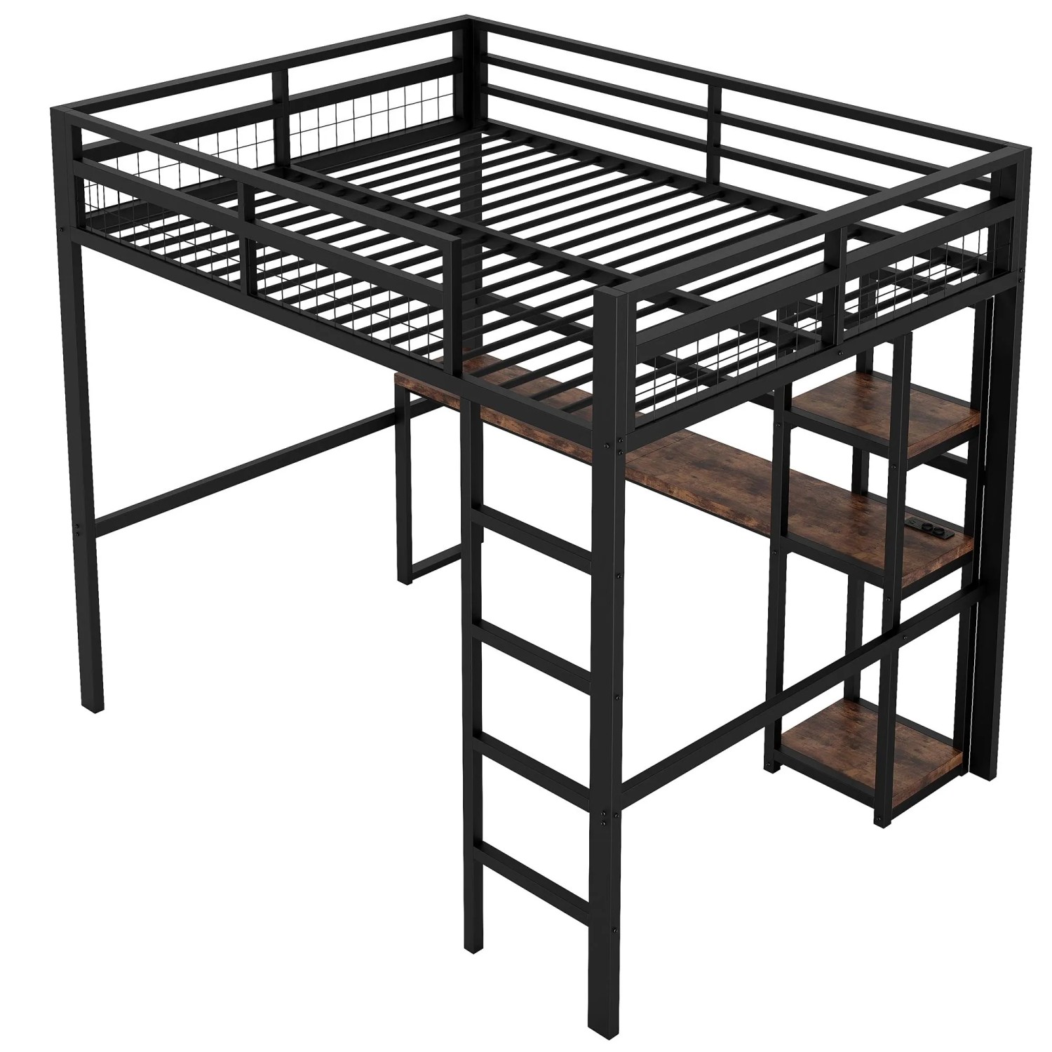 okwish Hochbett 140x200cm mit Schreibtisch und USB Type C Schwarz ohne Matratze