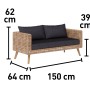 Abbildung des Lounge-Sofas aus dem 4-teiligen Lounge-Set Junee aus Polyrattan in Natur mit anthrazitfarbenen Auflagen.