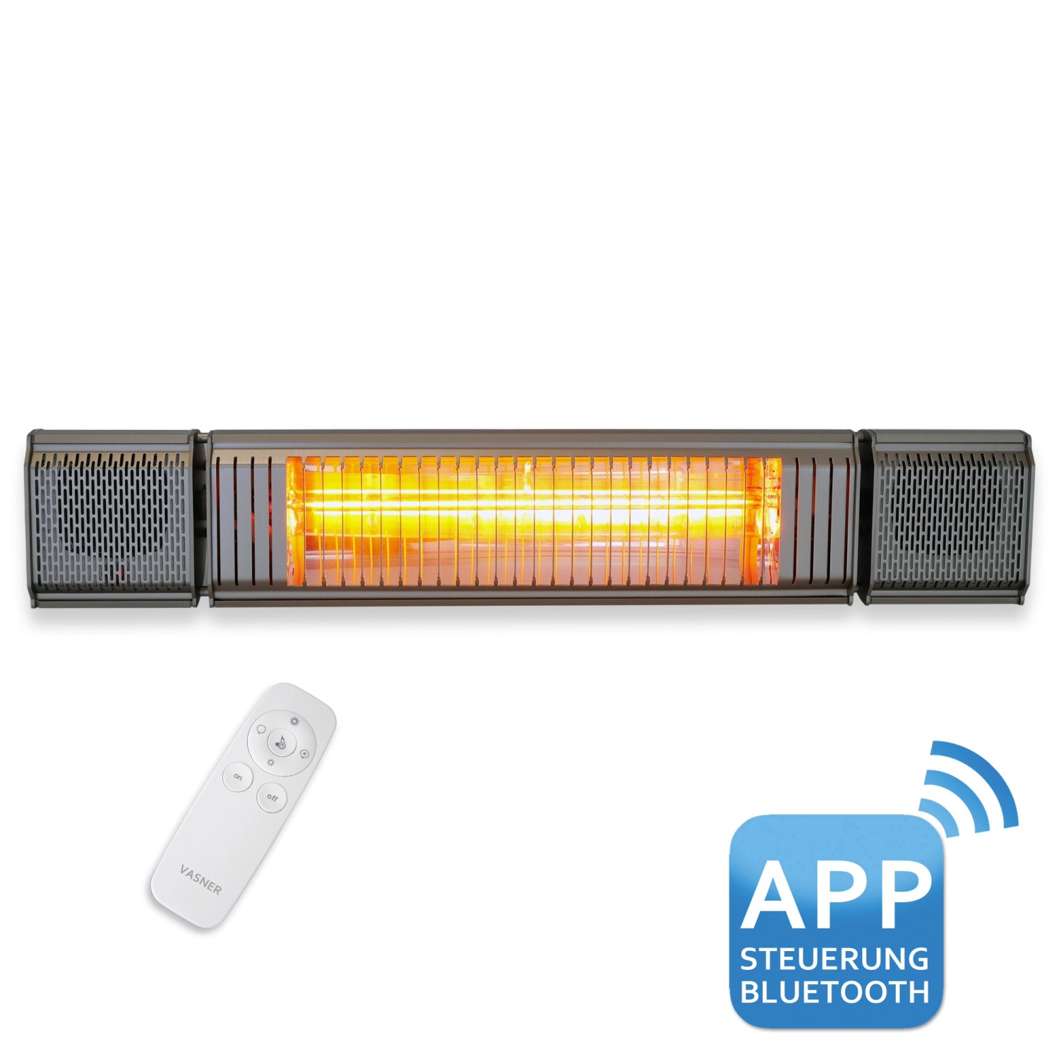 VASNER Appino BEATZZ Bluetooth Infrarot-Heizstrahler mit Musik Box 2000 W Grau