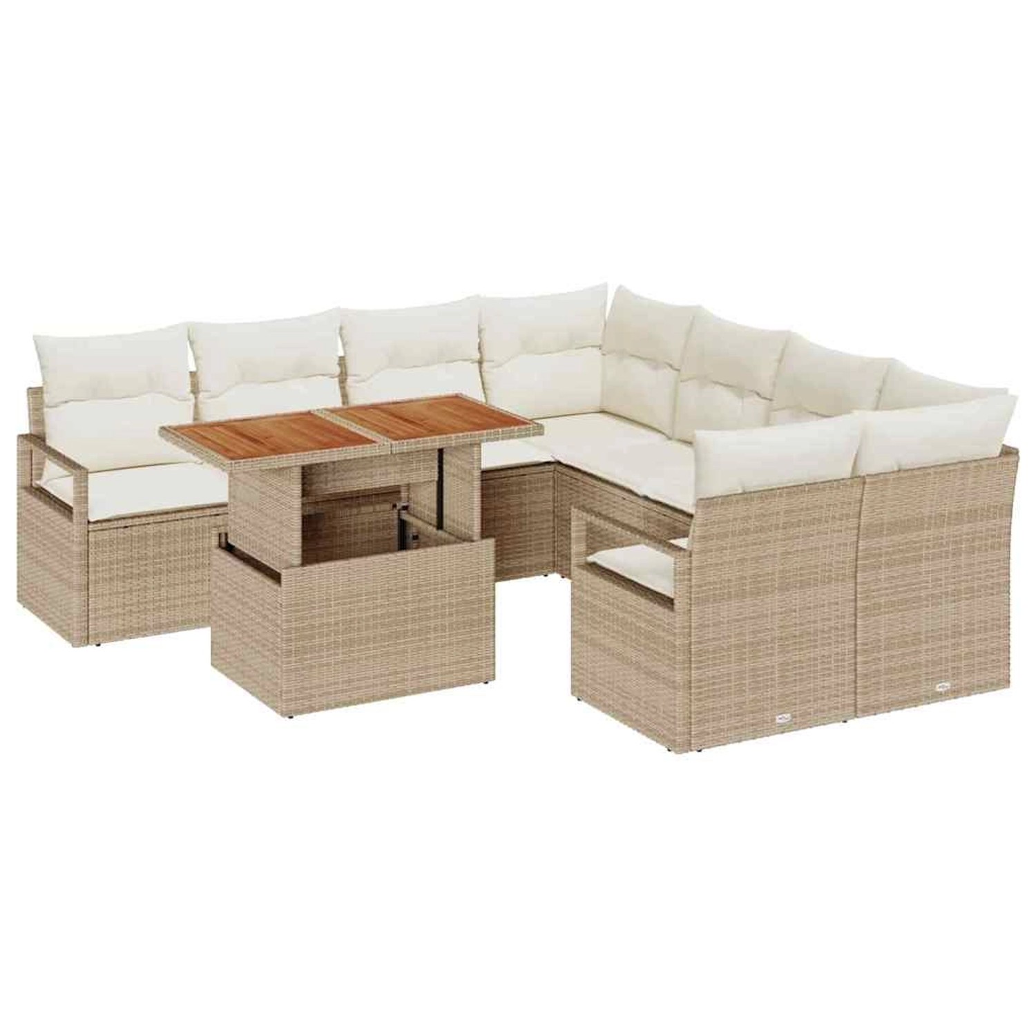 vidaXL Garten-Sofa-Set mit Speicher 9-Tlg Beige Poly Rattan 3358430 günstig online kaufen