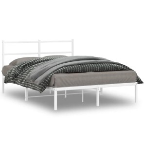 Weißes Metall-Bettgestell mit schlichtem Kopfteil, 135x190 cm, für Schlafzimmer. Robustes vidaXL Bett.
