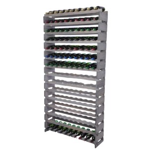 Graues PROREGAL Weinregal VINOTECA FLEX PRO aus Kiefernholz für 150 Flaschen auf 15 Ebenen.