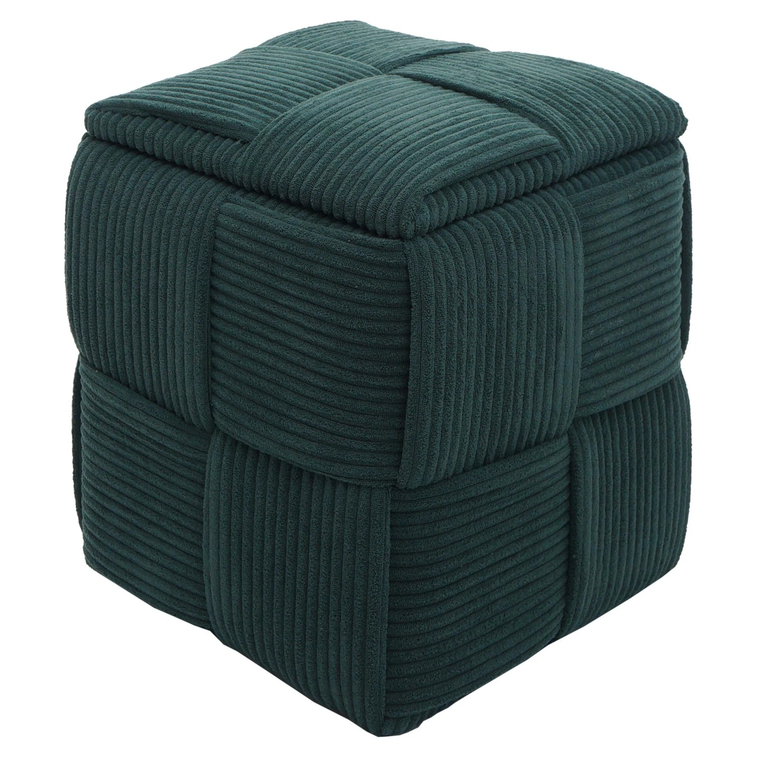 MCW Hocker Q47 Deckel Staufach Stoff Cord 43x40x40cm Grün