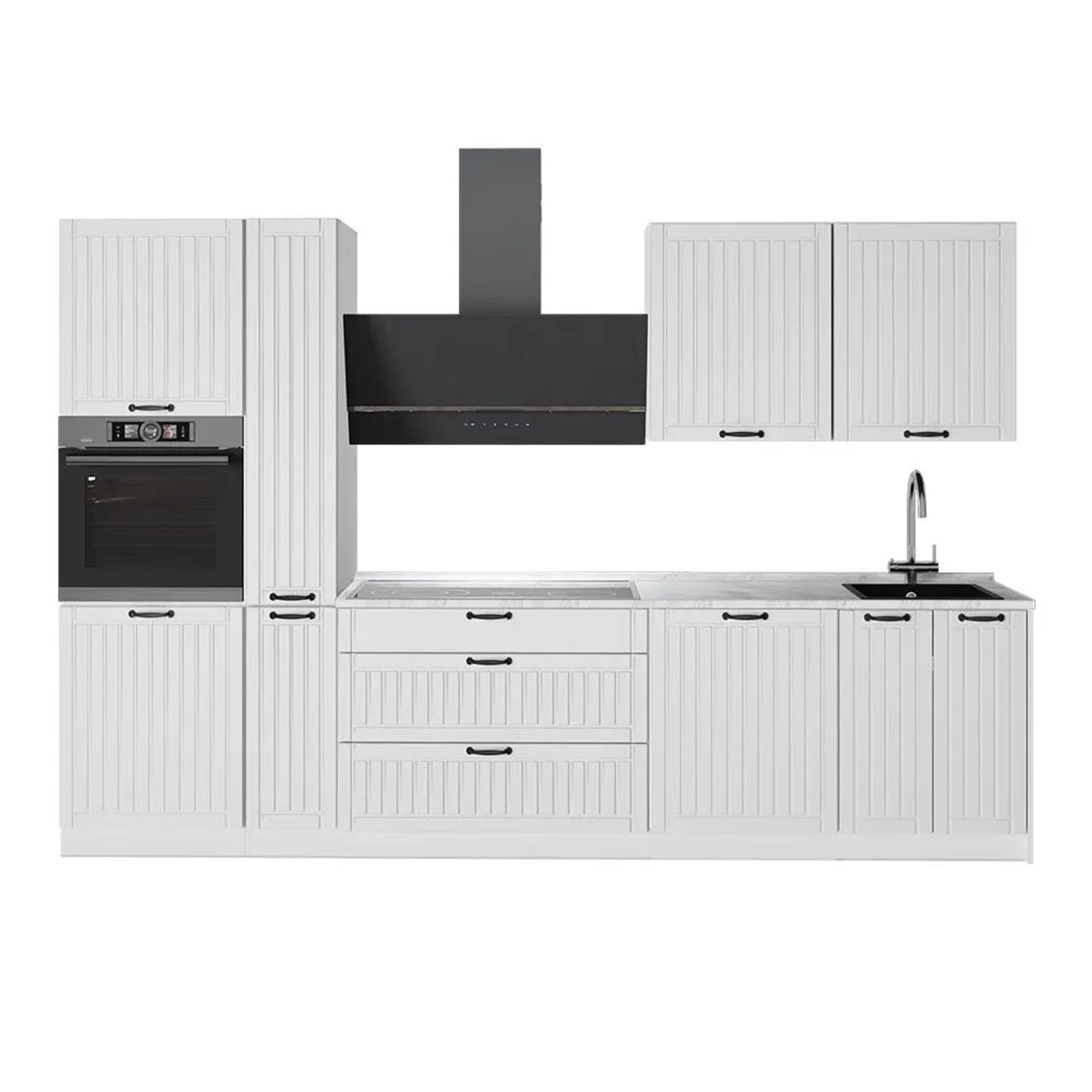 Vicco Küchenzeile Fame-Line Weiß Landhaus/Weiß 310 x 207 ohne Arbeitsplatte Art Nr 64347