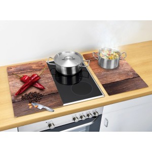 2er-Set Glasabdeckplatten "Pepper" für Glaskeramik-Kochfelder mit Chili-Motiv als Spritzschutz.