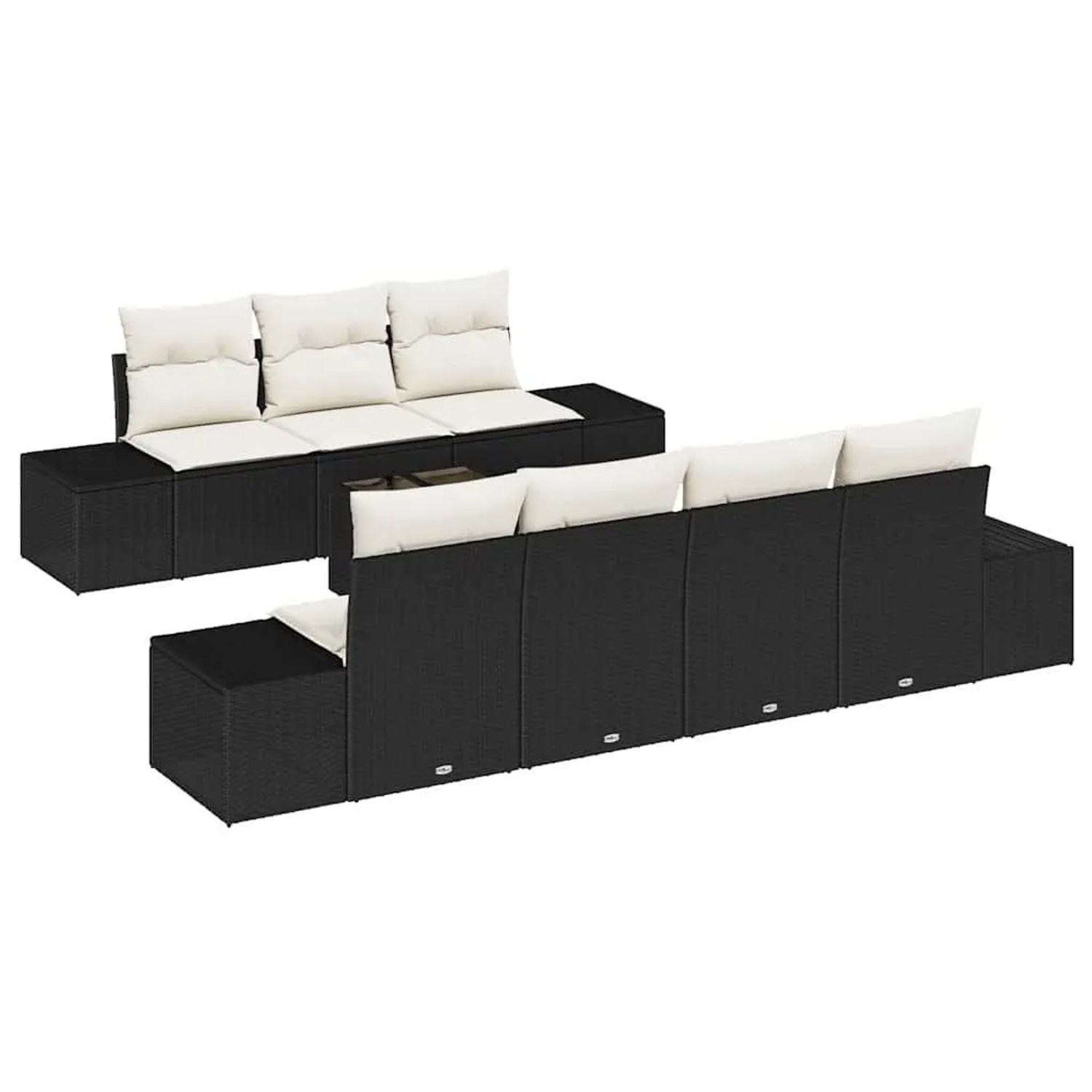 vidaXL Garten-Sofa-Set mit Kissen 8 Tlg Schwarz und Creme Poly-Rattan 3355636