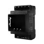 Schwarzes Shelly Relaismodul Pro 4PM mit 4 Kanälen und Display für die Hausautomation.