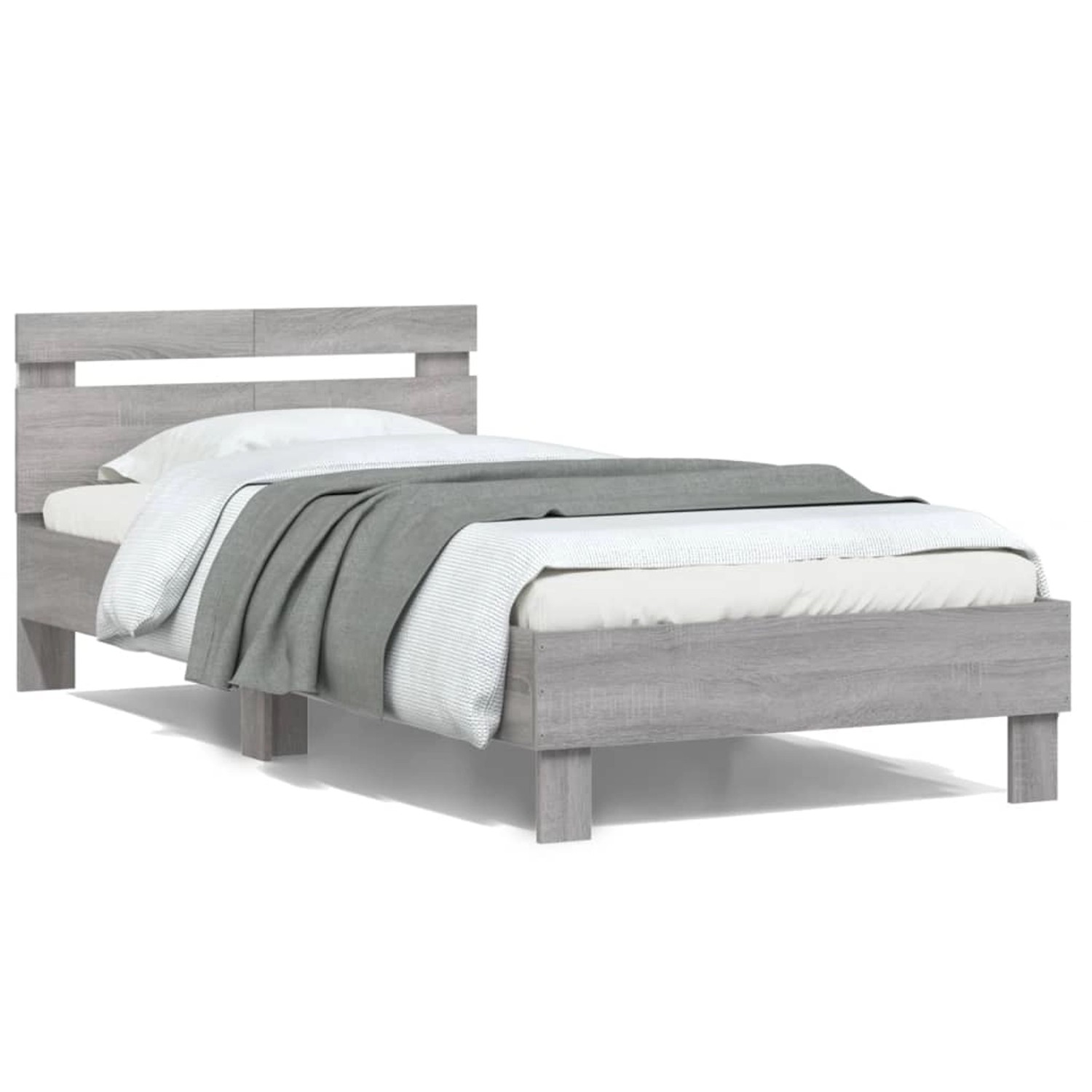 vidaXL Bettgestell mit Kopfteil und LED-Leuchten Grau Sonoma 100x200cm 8387 günstig online kaufen