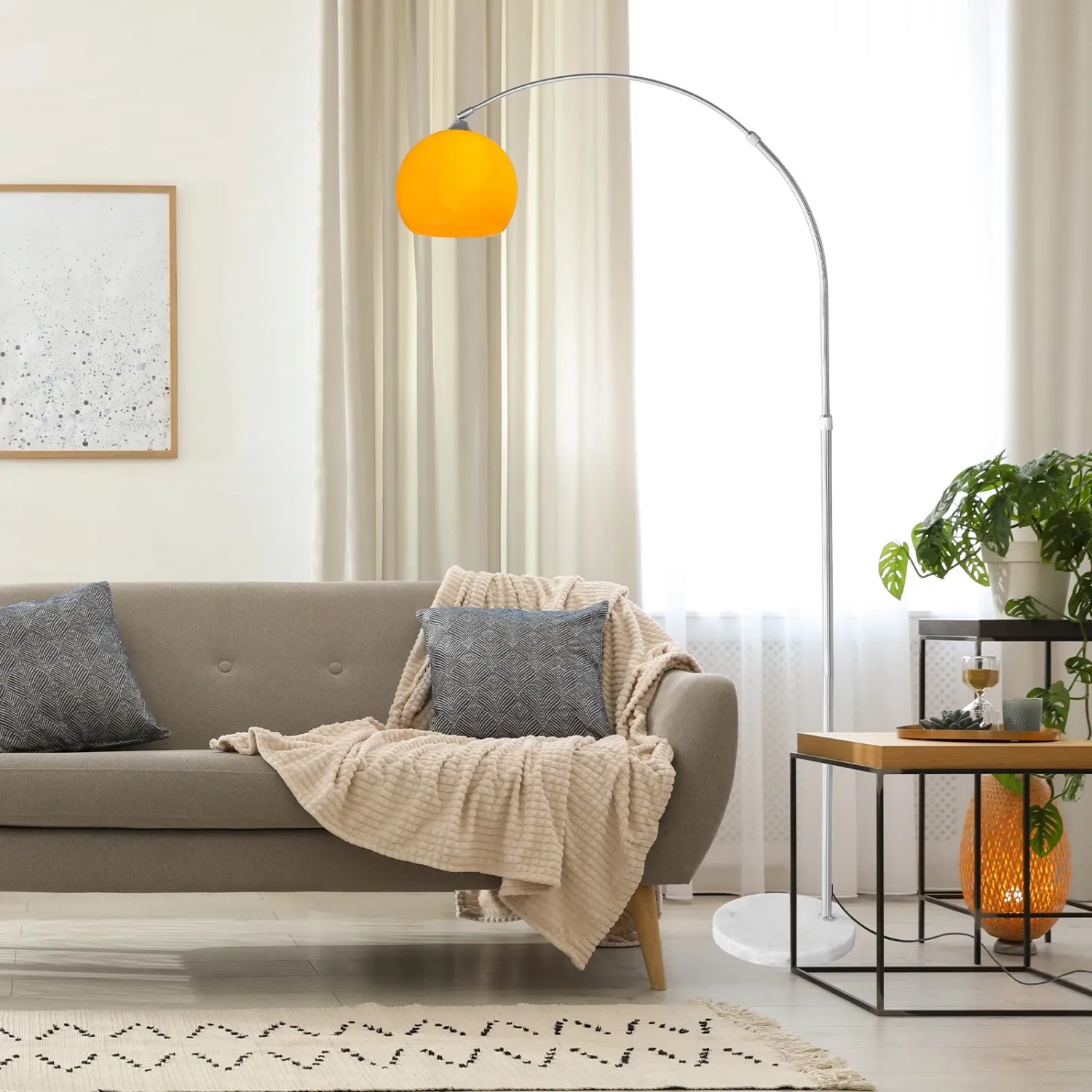 CCLIFE LED E27 Stehlampe Stehleuchte Bogenlampe Höhenverstellbar 145-220cm Orange_5