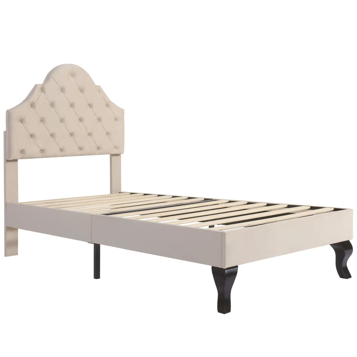 okwish Polsterbett 90x200cm mit Höhenverstellbarem Kopfteil Jugendzimmer Beige ohne Matratze