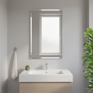 Relaxdays Wandspiegel Glas Transparent Rahmenlos Facettenschliff Aufhängbar 40 cm x 60 cm