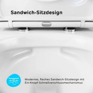 Detailaufnahme: AM.PM Wand-WC mit Sandwich-Sitzdesign und Schnellverschluss.