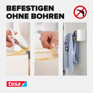 Tesa Powerbond Montageband Indoor: Zuschneiden, Anbringen und Befestigen ohne Bohren, z.B. Krawattenhalter.