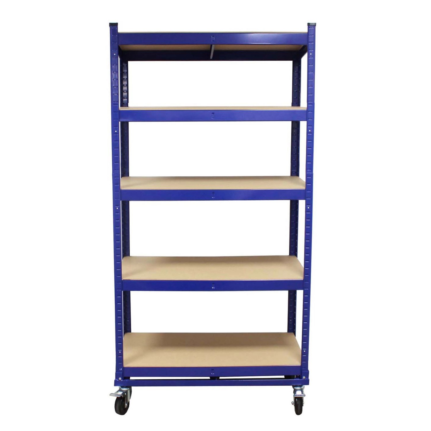 Blauer TRUTZHOLM Etagenwagen mit 5 Ebenen, 195x90x45 cm, auf Rollen. Ideal für Bürocontainer und Lager.