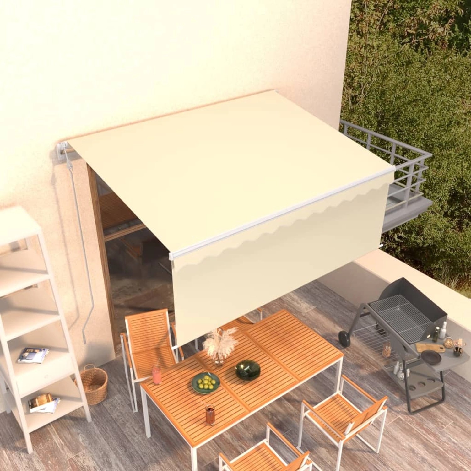 furnicato Markise Automatisch Einziehbar mit Volant 3x2,5 m Creme günstig online kaufen