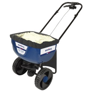 Sonneck Streuwagen Snowmaster, blau, mit 20 Liter Fassungsvermögen und Spritzschutz.