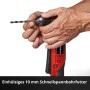 Einhell Akku-Winkelbohrmaschine: Bohrfutter mit eingesetztem Bohrer in Händen.