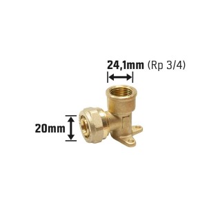 Klemm-Wandwinkel aus Messing, 57 mm, zur Wandbefestigung von Rohren.
