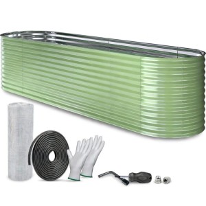 TTL GARDEN Metall Hochbeet NATURE XL 320×80×80 cm – Großes Ovales Garten Hochbeet Verzinkt Salbei Grün