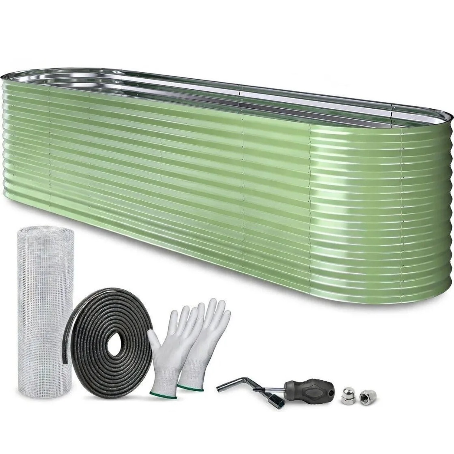 TTL GARDEN Metall Hochbeet NATURE XL 320×80×80 cm – Großes Ovales Garten Hochbeet Verzinkt Salbei Grün