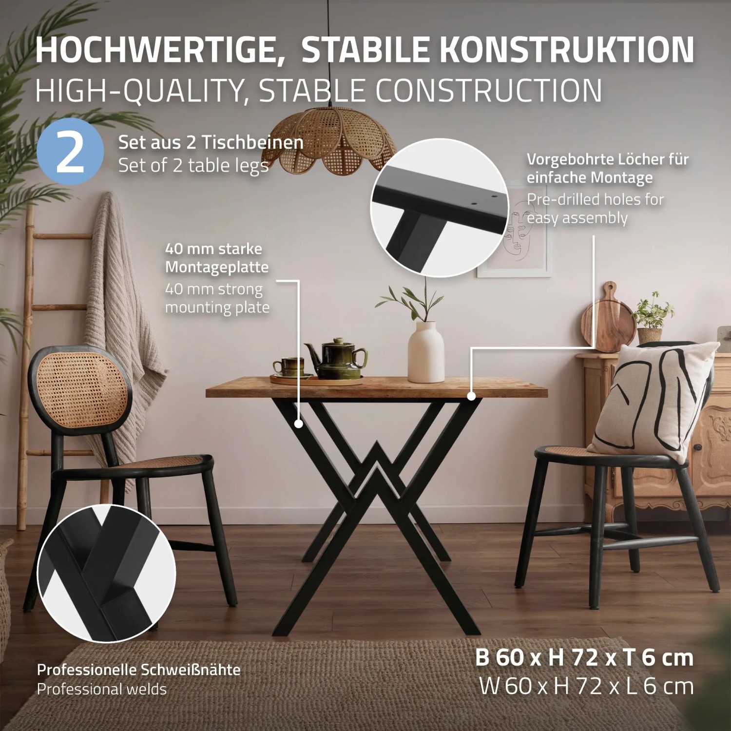 6 Stück Tischsets Aus Stoff Im Leinen-Look – 33x48 Cm, Hitzebeständig, Maschinenwaschbar, Schwarz