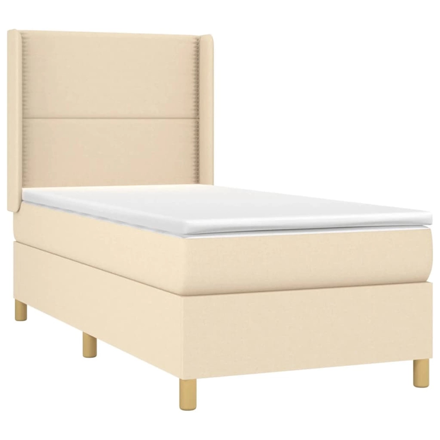 Cremefarbenes vidaXL Boxspringbett (90x190 cm) mit Matratze und Stoffbezug.