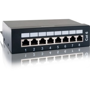 Schwaiger 8-Port CAT 6 Patchpanel für RJ45 Netzwerktechnik, Frontansicht.