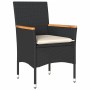 Schwarzer vidaXL Gartenstuhl aus Rattan mit cremeweißem Kissen, Teil der 3-tlg. Essgruppe.
