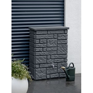 Arves Regentonne Maurano 300 l, Black Granit, mit Wasserhahn und Gießkanne.