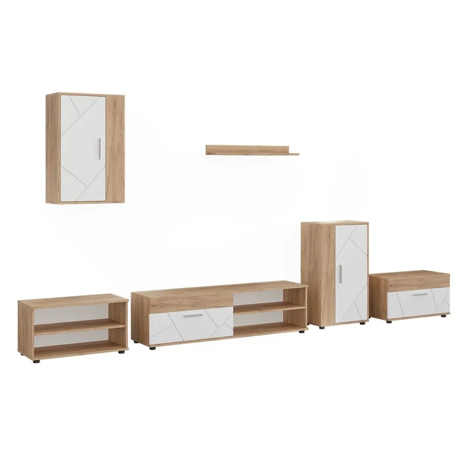 Vicco Wohnwand Berno Goldkraft Eiche/Weiß 140 x 39 6-teiliges Set Art Nr 59212