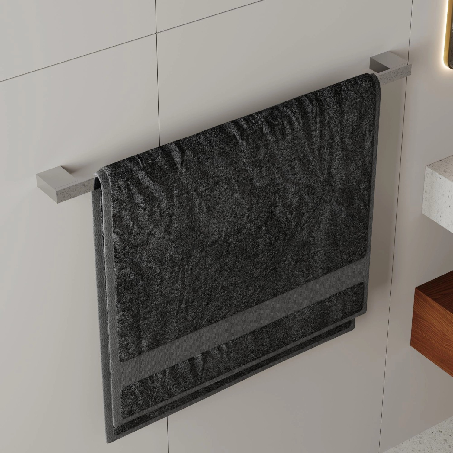 Kalb Badetuchhalter Lenn, 80cm, Chrom, Aluminium, extra lang, doppelte Wandbefestigung.