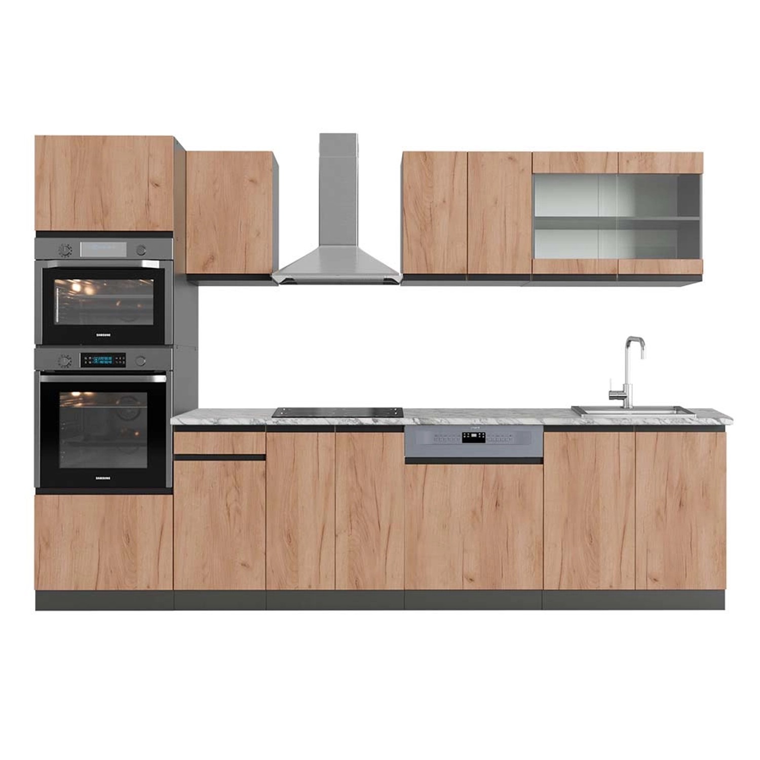 Vicco R-Line Küchenzeile Goldkraft Eiche/Anthrazit 300 cm mit HochschrankAP günstig online kaufen
