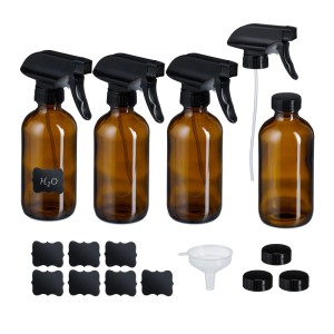 Relaxdays Sprühflasche Glas Braun UV Schutz Verstellbar 500 ml 4er Set