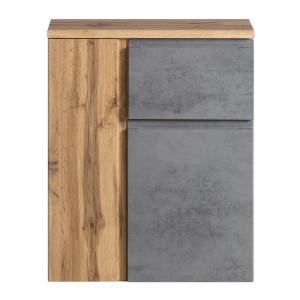 Held Möbel Unterschrank Ancona, 65 cm, Betongrau und Wotaneiche. Badmöbel mit Schublade und Softclose.