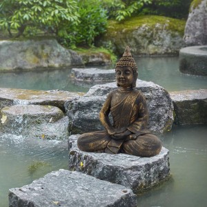 Sitzende Buddha Figur, 50cm, Bronze-Optik, aus Polyresin, Dekoration für Garten und Haus.
