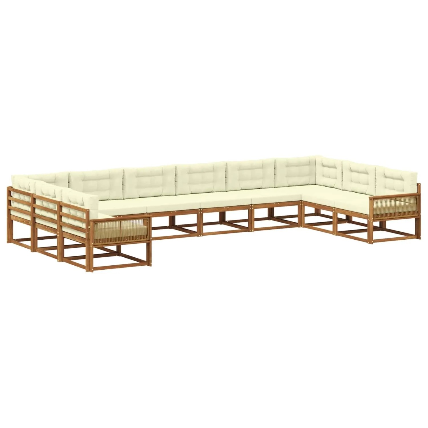 vidaXL Outdoor-Sofagarnitur mit Kissen 10 Stk Natur und Creme 3382928
