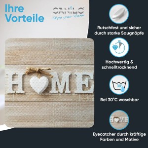 SANILO Badematte Home mit Holz-Optik und HOME Schriftzug. Rutschfeste Duschmatte für Badewannen-Zubehör.